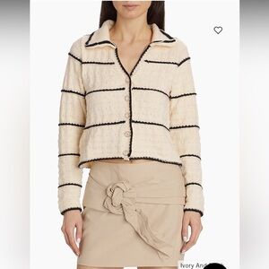 Line & Dot Mariner Creme & Black Strip Button-Front Cardigan Sweater Medium $104